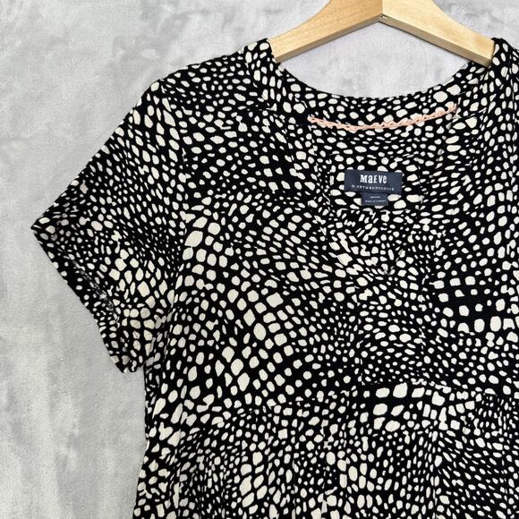 Maeve by Anthropologie Dress Womens Medium Black White Abstract Print Viscose - Picture 3 of 10